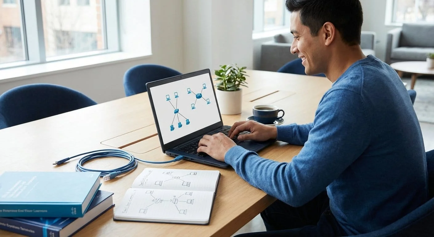 CCNA study guide for beginners showing exam topics and study plan